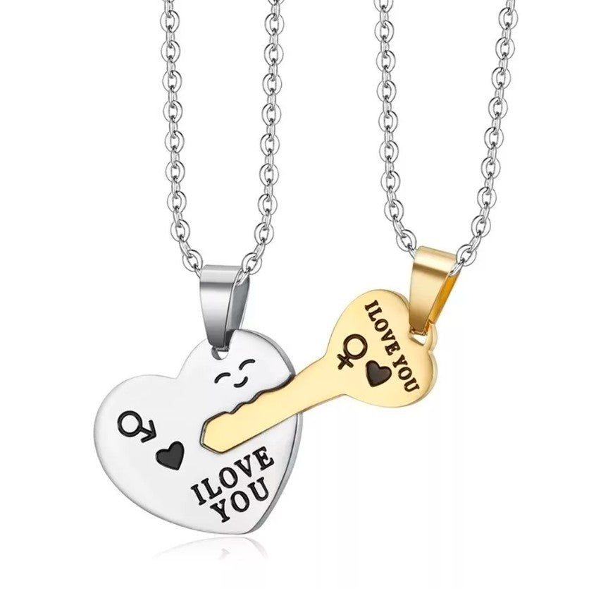 Set de 2 collares corazón y candado