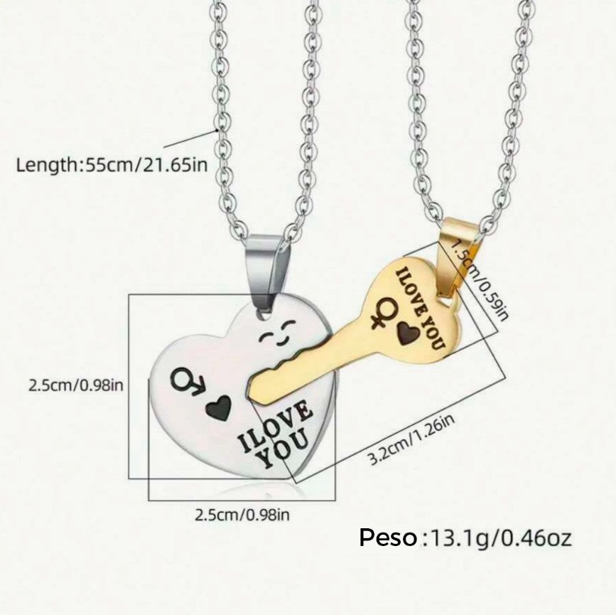 Set de 2 collares corazón y candado